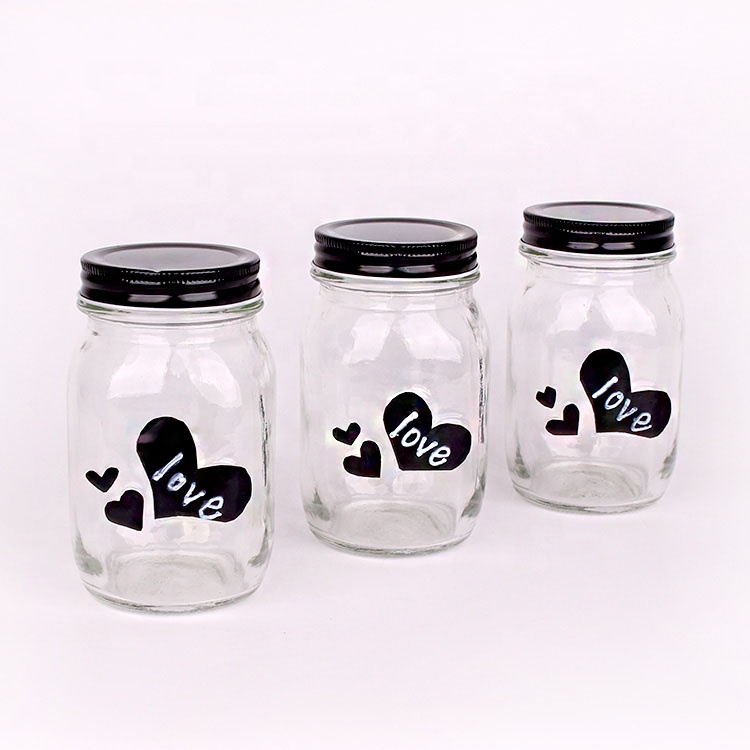 Custom decal 550ml wide mouth storage juice honey food glass mason jars with screw lid