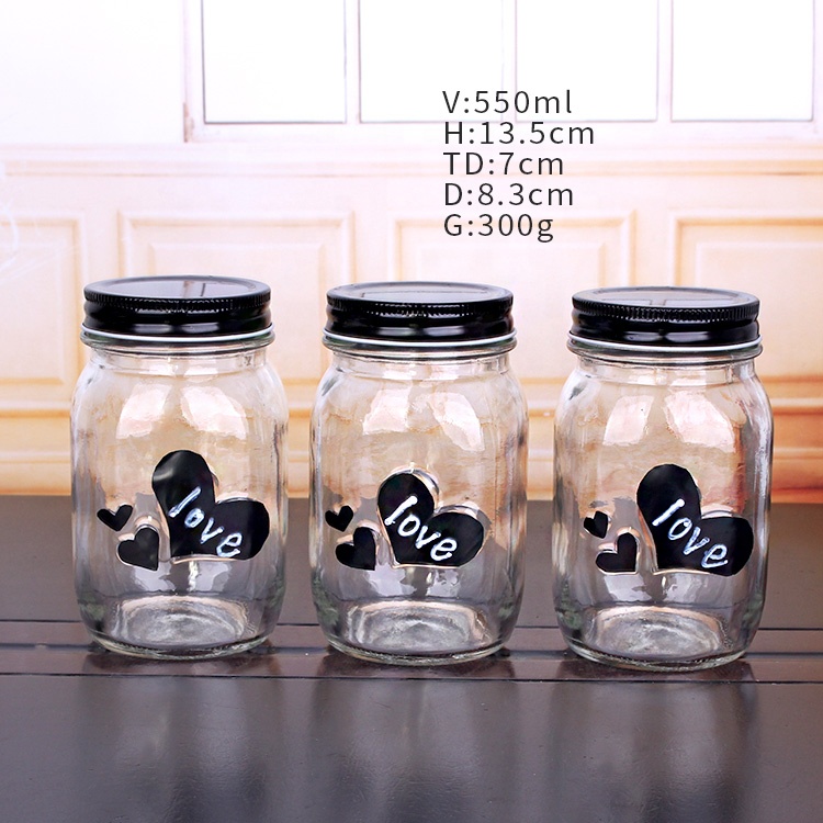Custom decal 550ml wide mouth storage juice honey food glass mason jars with screw lid