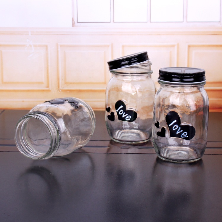 Custom decal 550ml wide mouth storage juice honey food glass mason jars with screw lid