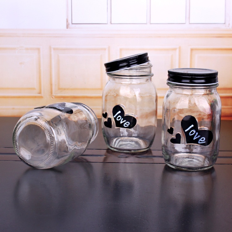 Custom decal 550ml wide mouth storage juice honey food glass mason jars with screw lid