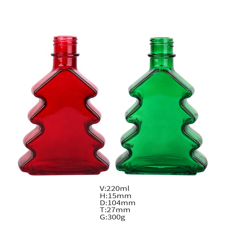 Custom design 220ml Christmas tree glass beverage bottle with screw top lid