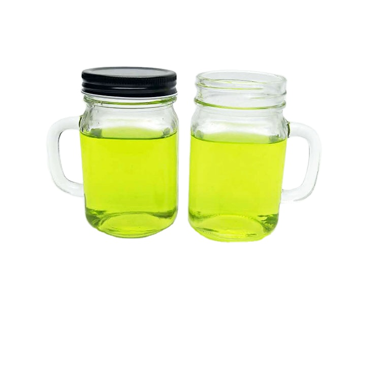 Custom design 400ml glass mason jar with handle and screw top lid for boba tea juice beverage