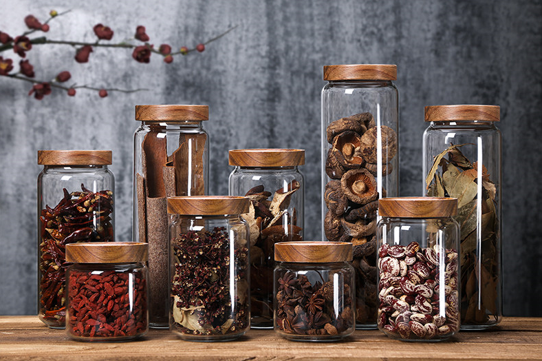 Custom design glass jars with wood lid