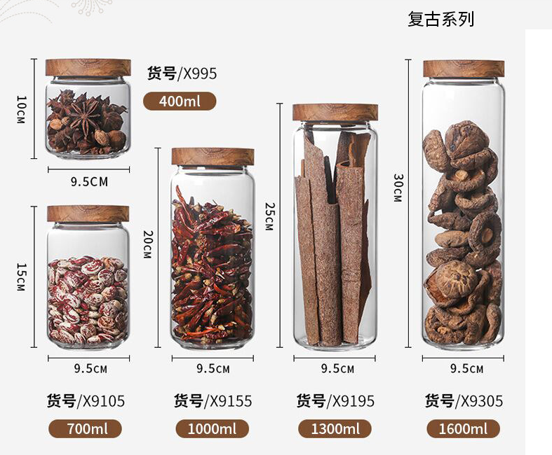 Custom design glass jars with wood lid
