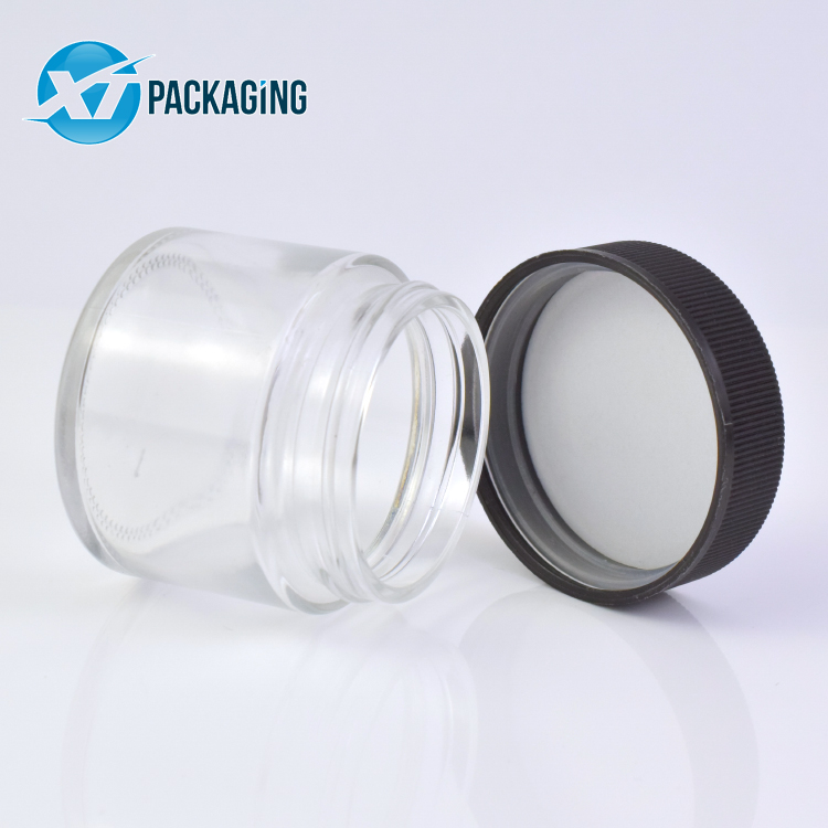 Custom design round 1oz 2oz 3oz 4oz straight side food glass jar with child resistant lids glass jar child proof