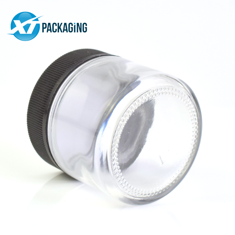 Custom design round 1oz 2oz 3oz 4oz straight side food glass jar with child resistant lids glass jar child proof