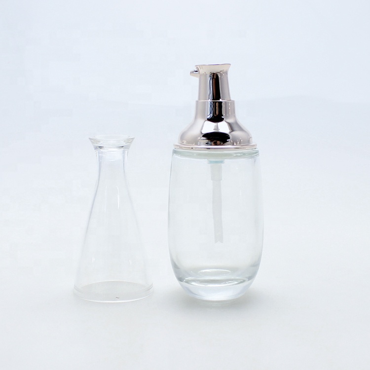 Custom design skin-care clear glass bottle fancy empty cosmetic container packaging sets