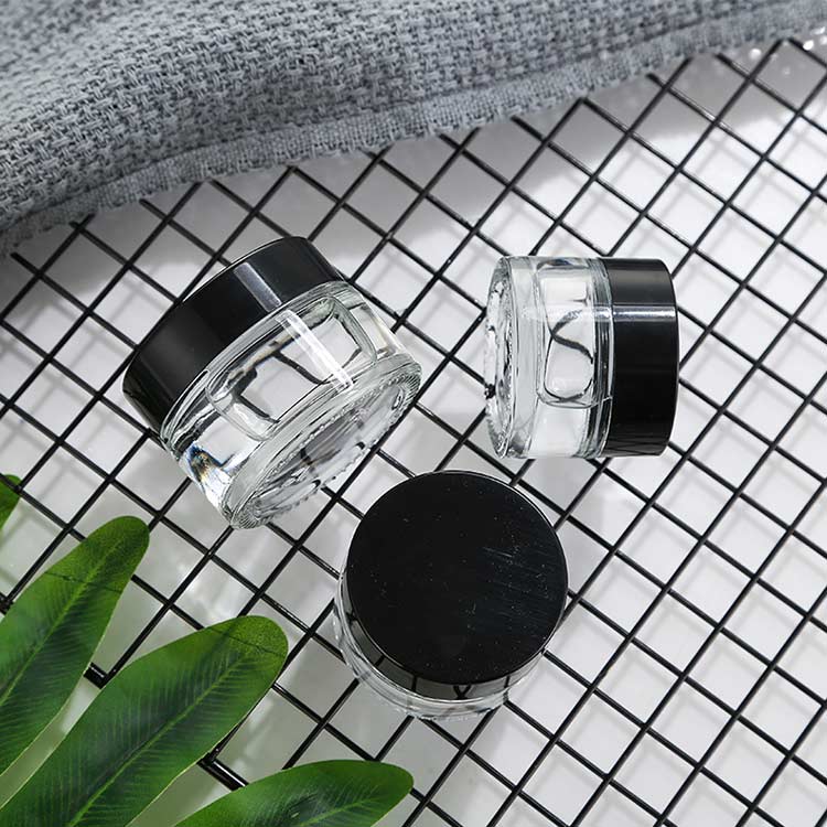 Custom design transparent glass cream jar for cosmetic face cream skincare cream oackaging 5ml 10ml 20ml 30ml 50ml 80ml 100ml