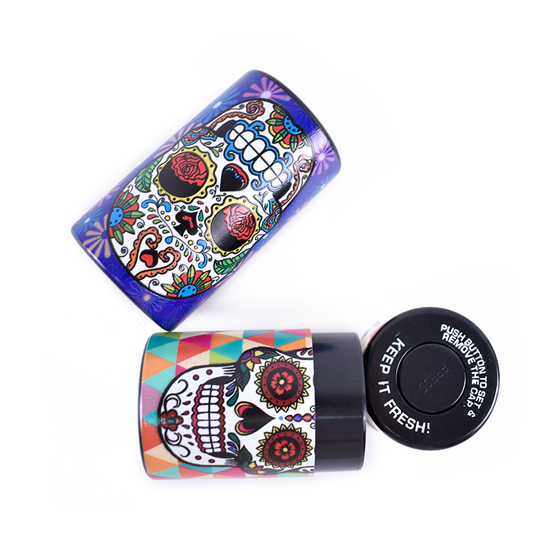 Custom designer large plastic smell proof mapleleaf tobacco herbal cigarette smoke weed accessorie storage skull container jar