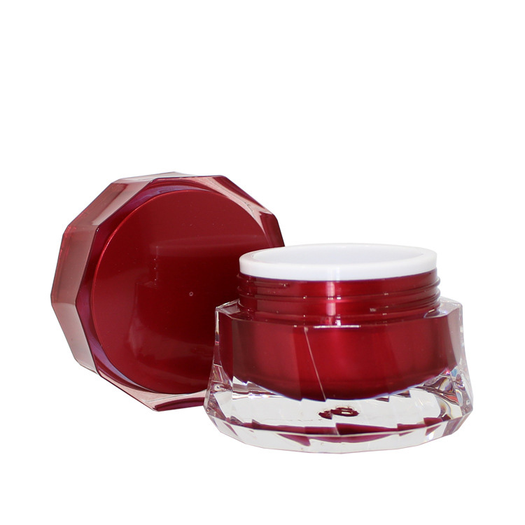 Custom eco friendly face skin cream diamond red transparent cosmetic acrylic jar
