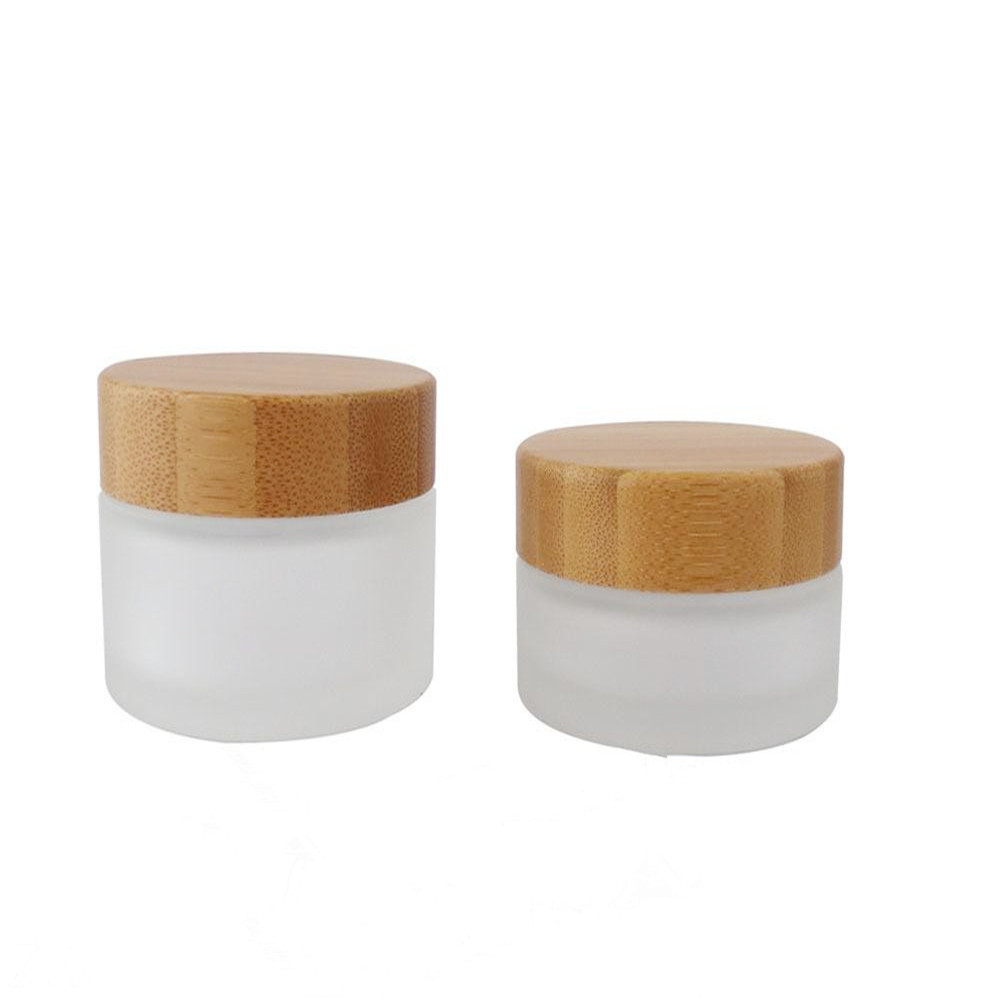 Custom empty 15g 20g 25g 30g 50g 100g 150g 200g 250g cosmetic glass cream jar with round packaging with engrave bamboo lid