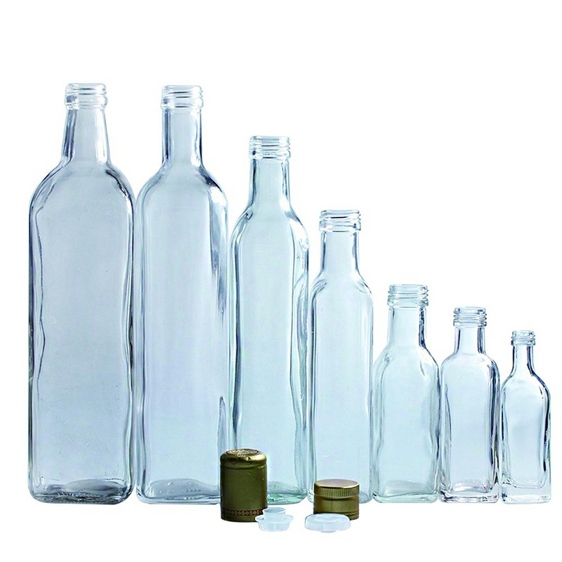 Custom empty 250ml 500ml 750ml 1000ml square marasca oil olive oil glass bottle with pourer lid