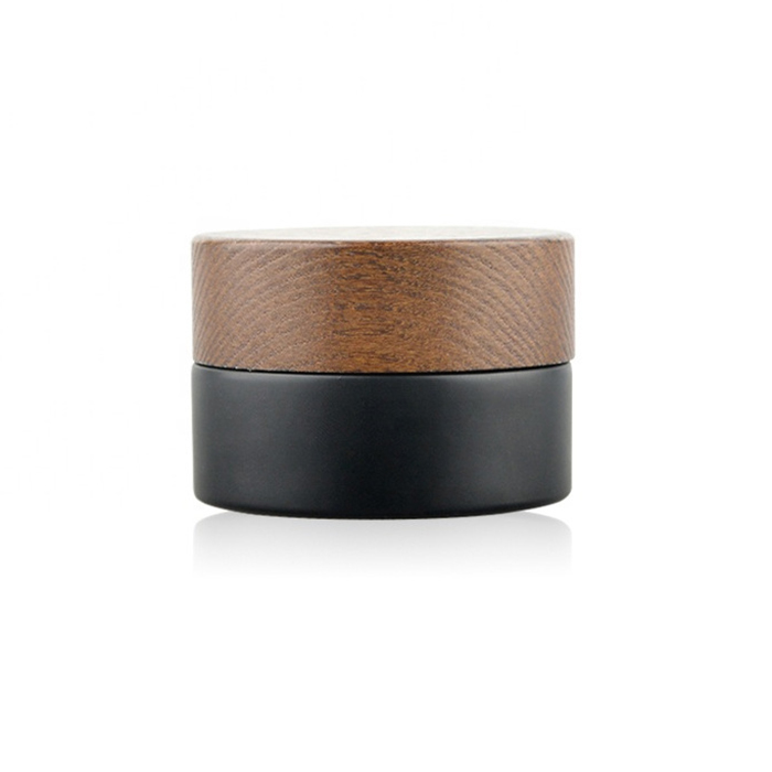 Custom empty 30ml 50ml 100ml matte black wooden lids cosmetic cream glass jar