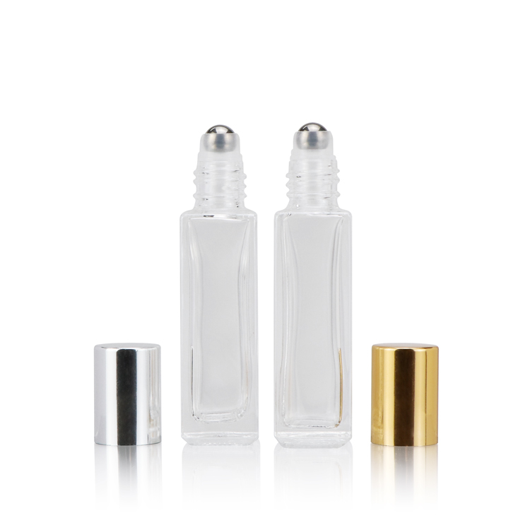 Custom empty 5ml 10ml 20ml 30ml roll on square bottle stainless steel roller ball glass perfume bottle for sale