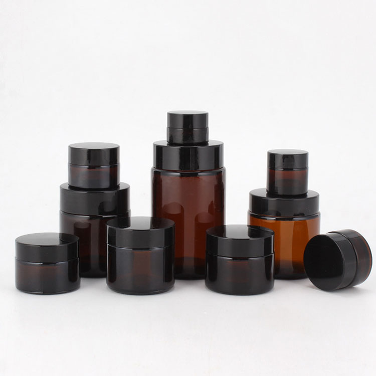 Custom empty beard balm packaging 1.7 oz 50 ml amber frosted cream glass cosmetic jar with silver lids