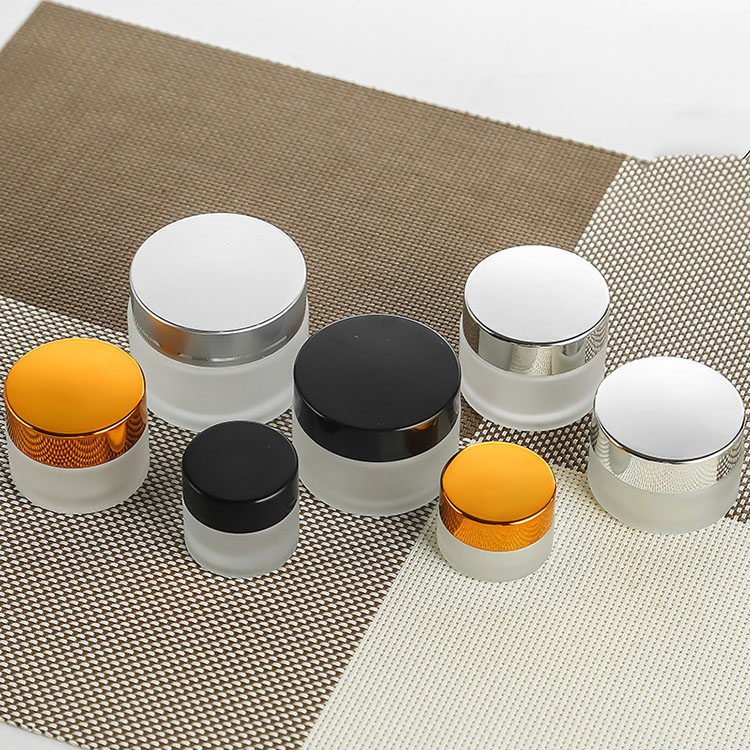 Custom empty beard balm packaging 1.7 oz 50 ml amber frosted cream glass cosmetic jar with silver lids