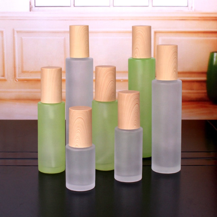 Custom empty frosted glass cosmetic containers lotion bottle and jars with cap