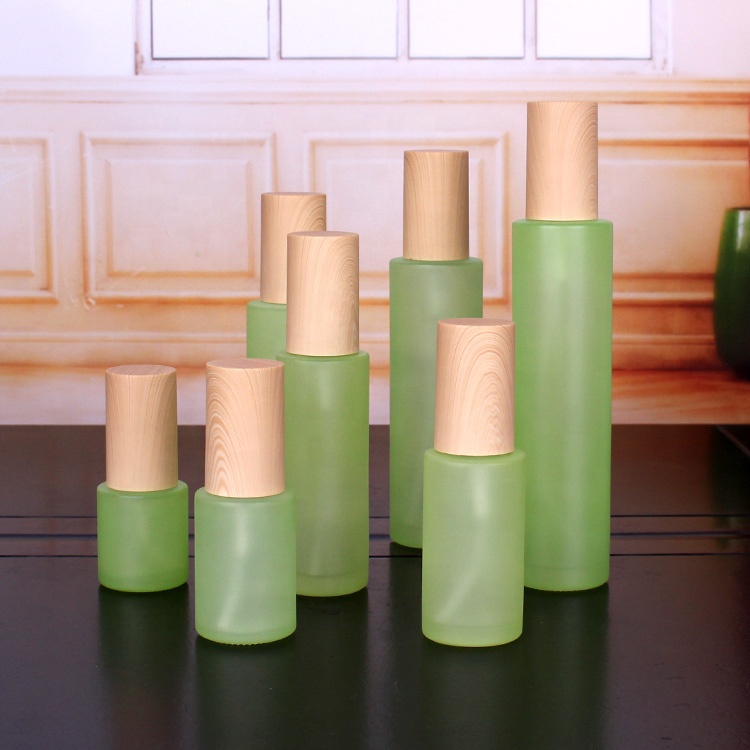 Custom empty frosted glass cosmetic containers lotion bottle and jars with cap