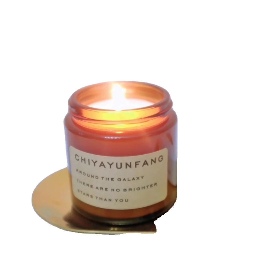 Custom empty recycled luxury home tealight painted dark amber glass jars 100ml 200ml for candle