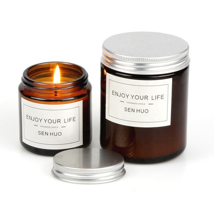 Custom empty recycled luxury home tealight painted dark amber glass jars 100ml 200ml for candle