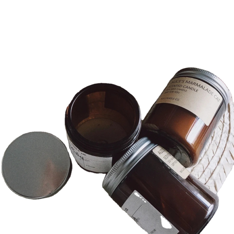 Custom empty recycled luxury home tealight painted dark amber glass jars 100ml 200ml for candle