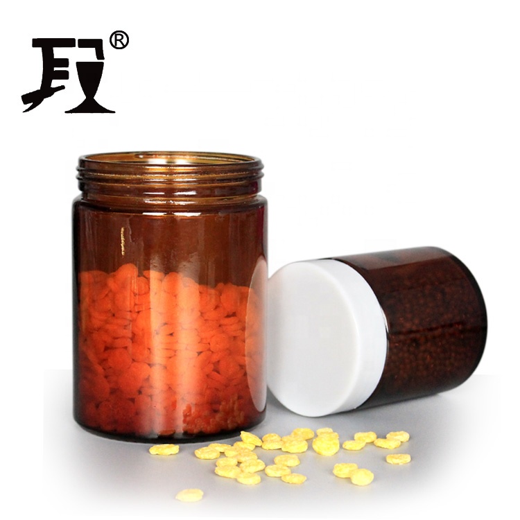 Custom empty16oz 500ml round amber glass jar for food storage spice cookie with plastic screw lids
