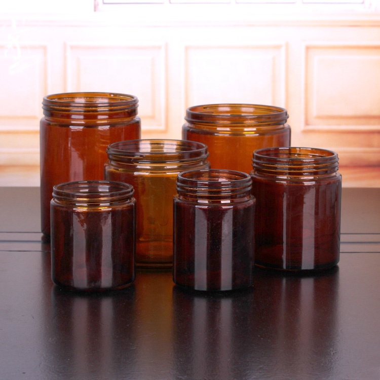 Custom empty16oz 500ml round amber glass jar for food storage spice cookie with plastic screw lids