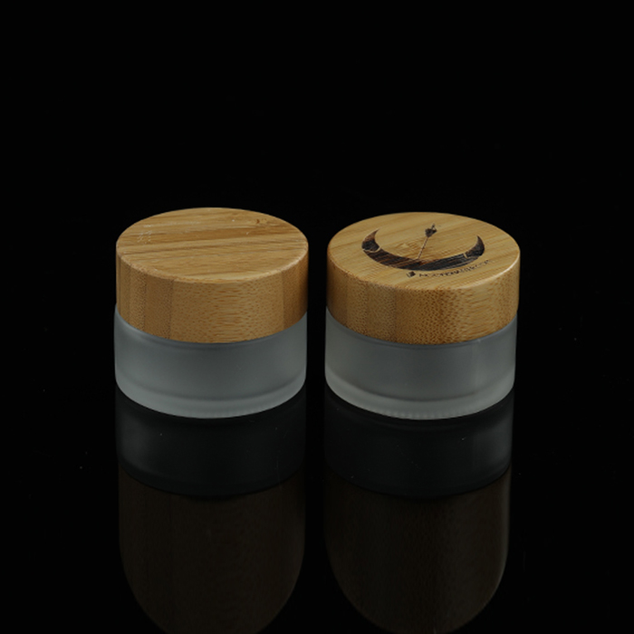 Custom engraving logo bamboo lid frosted glass cream jar 15ml for cosmetic serum container