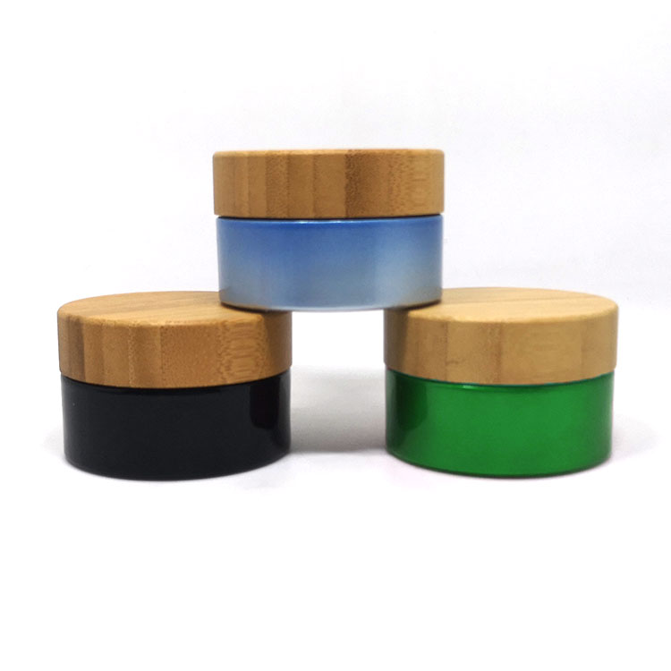 Custom engraving logo bamboo lid frosted glass cream jar 15ml for cosmetic serum container
