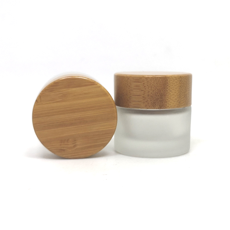 Custom engraving logo bamboo lid frosted glass cream jar 15ml for cosmetic serum container