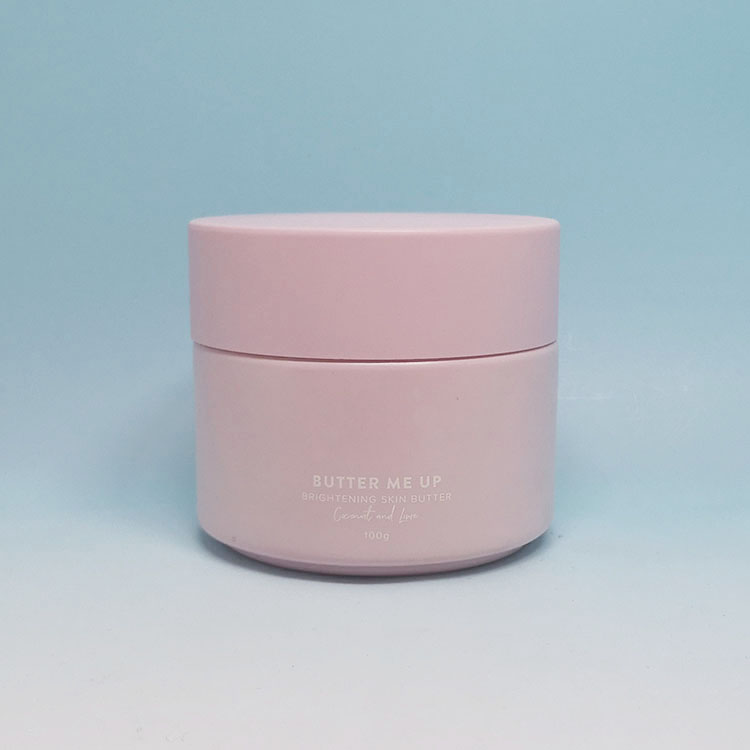 Custom face clay cream container 100g baby pink cosmetic ceramic glass jars with baby pink plastic lids