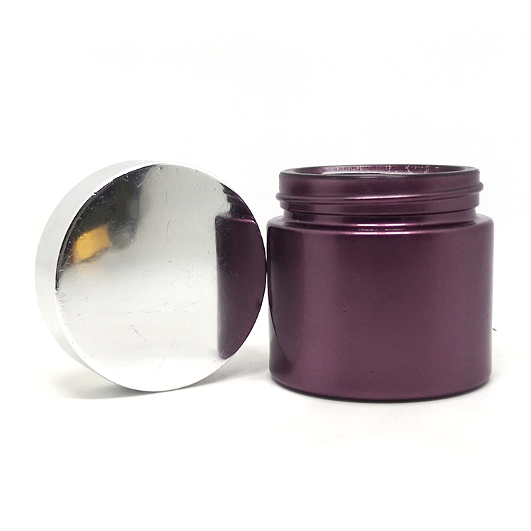 Custom facial cream packaging purple glass cosmetic jar 2 oz with silver cap