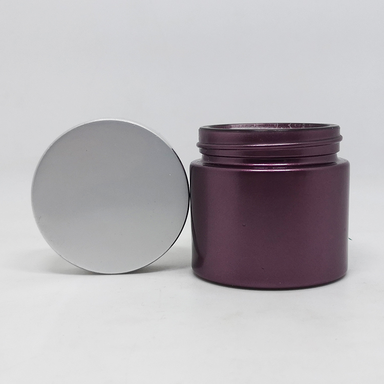 Custom facial cream packaging purple glass cosmetic jar 2 oz with silver cap
