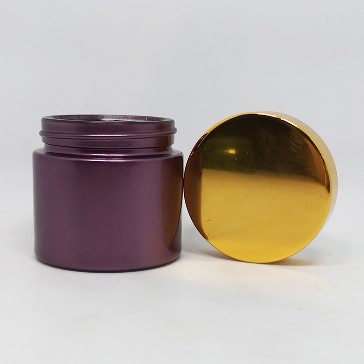 Custom facial cream packaging purple glass cosmetic jar 2 oz with silver cap