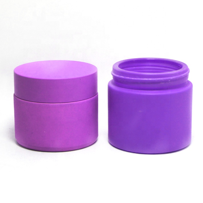 Custom facial cream packaging purple green blue pink glass cosmetic jar 2 oz with color cap