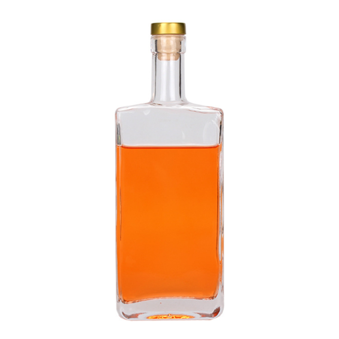Custom flint wine liquor glass bottle 500ml regular square flat glass liquor bottle with polymer cork or glass cover