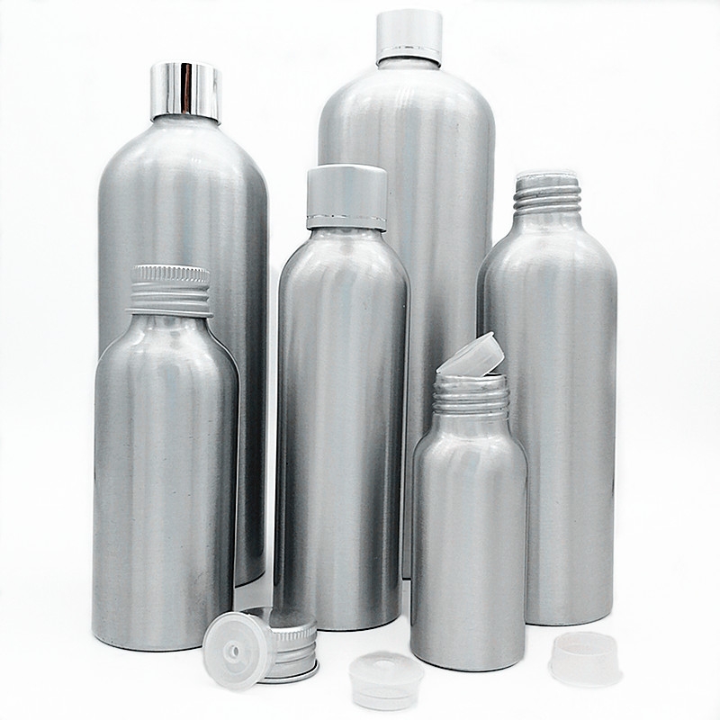 Custom food grade cosmetic 15ml 50ml 100ml 150ml 200ml 250ml 1 liter liquid oil aluminum bottle with screw aluminium lid