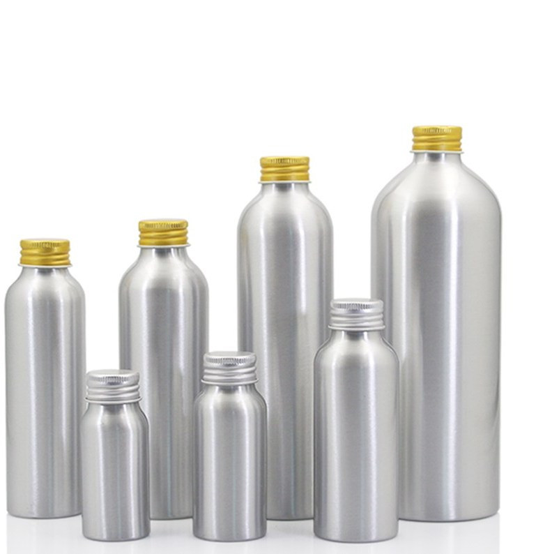 Custom food grade cosmetic 15ml 50ml 100ml 150ml 200ml 250ml 1 liter liquid oil aluminum bottle with screw aluminium lid