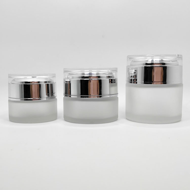 Custom frosted amber 30 ml 50ml glass cosmetic pot cream glass jar