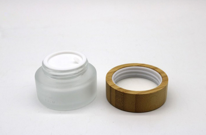 Custom frosted clear Cosmetic Cream Glass skin care jar container and packaging With screw engraved logo bamboo lid