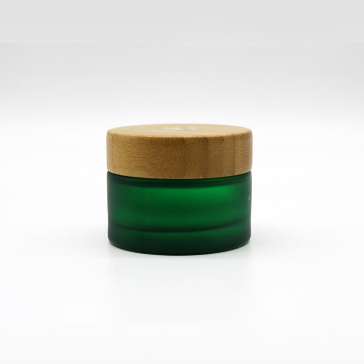 Custom frosted clear Cosmetic Cream Glass skin care jar container and packaging With screw engraved logo bamboo lid
