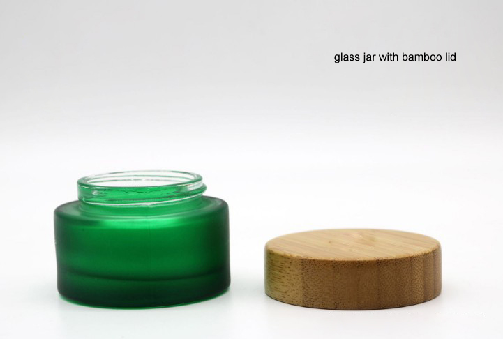 Custom frosted clear Cosmetic Cream Glass skin care jar container and packaging With screw engraved logo bamboo lid