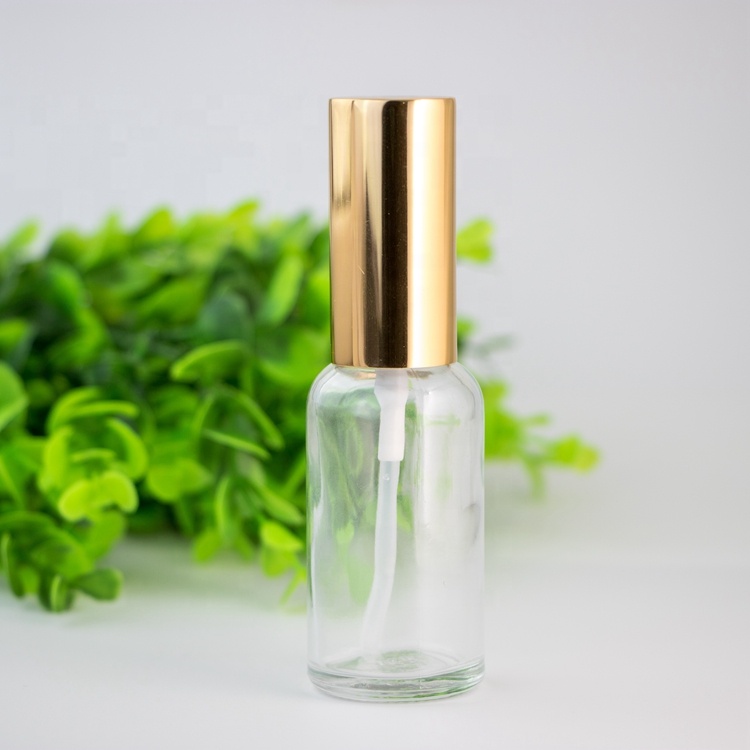 Custom frosted glass bottle spray transparent spray with black aluminum lid