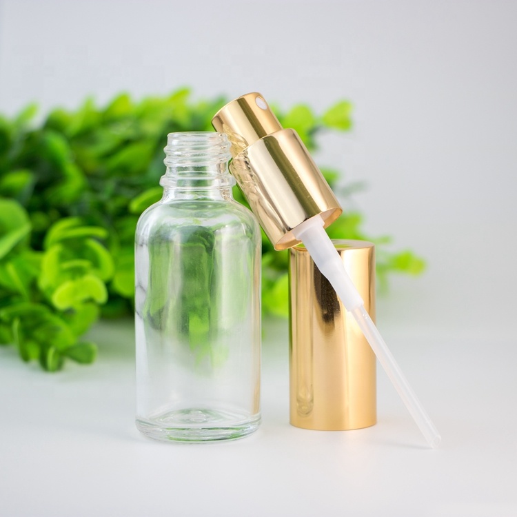 Custom frosted glass bottle spray transparent spray with black aluminum lid