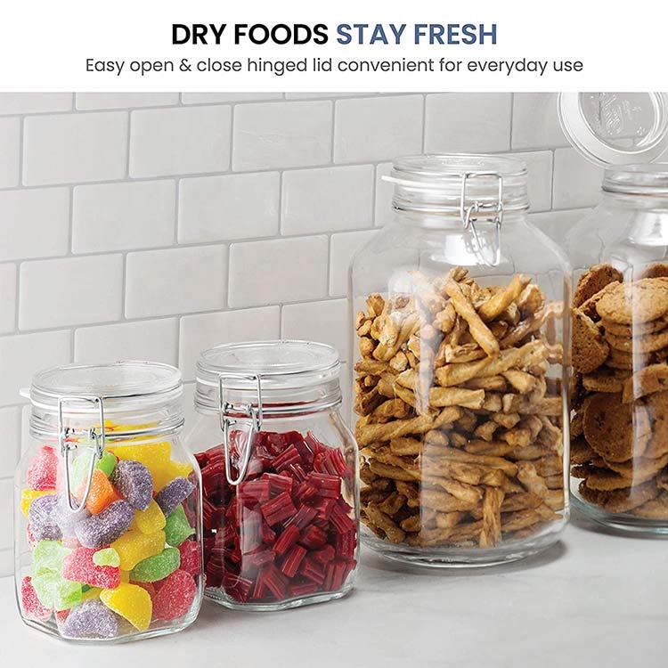 Custom glass Mason jar 1 liter 1000ml round glass food storage canning jar with Airtight flip Lids