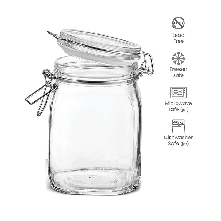 Custom glass Mason jar 1 liter 1000ml round glass food storage canning jar with Airtight flip Lids