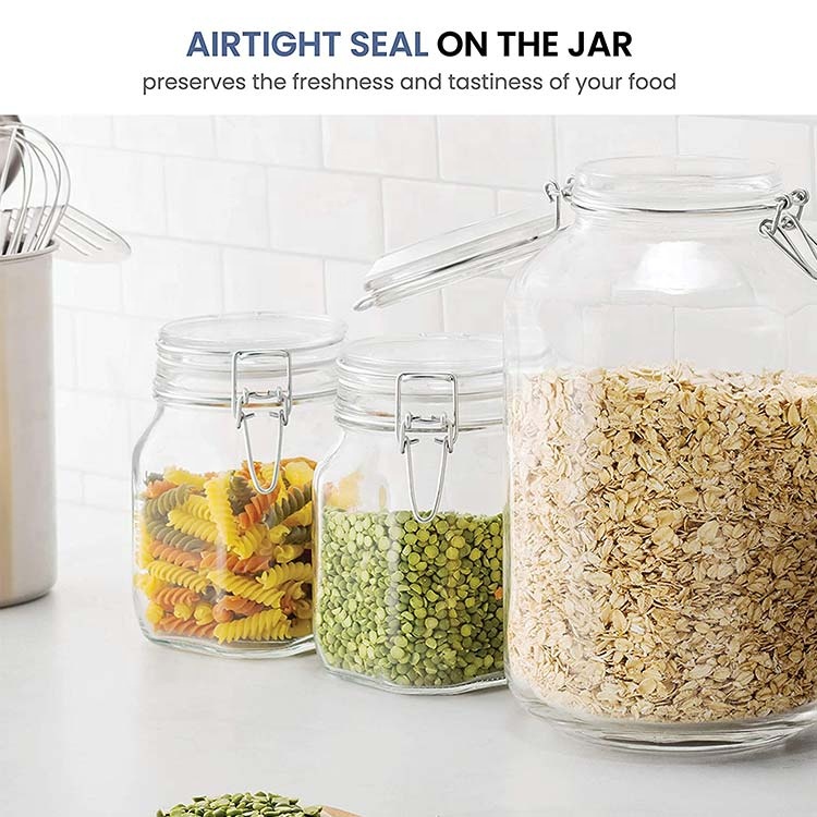 Custom glass Mason jar 1 liter 1000ml round glass food storage canning jar with Airtight flip Lids