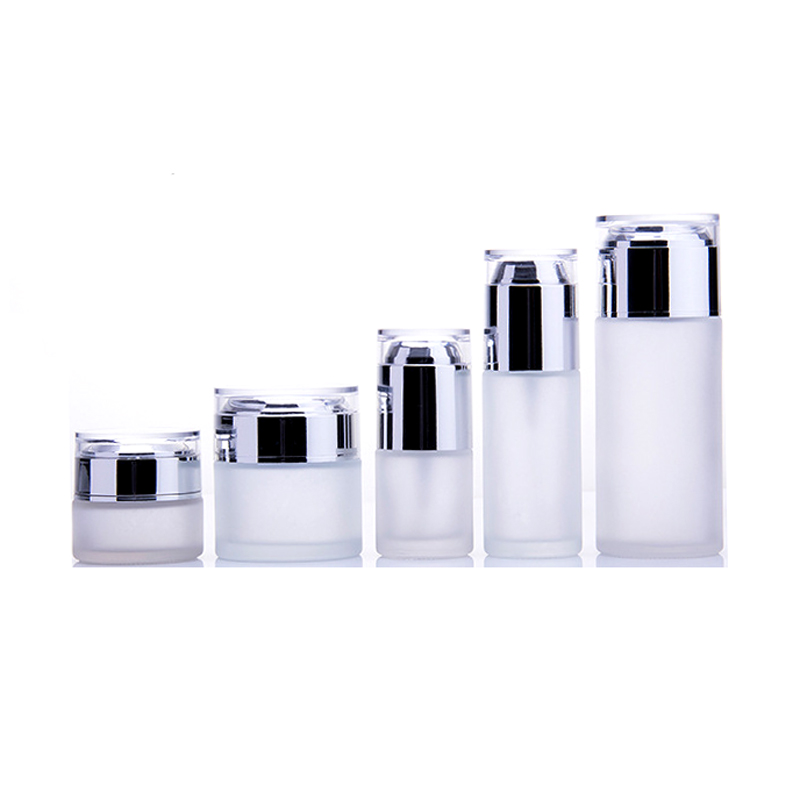 Custom glass bottle matte cosmetic lotion pump bottle set