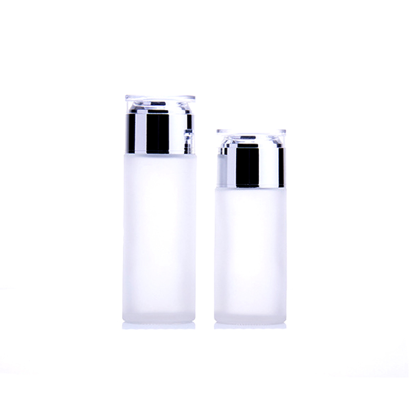 Custom glass bottle matte cosmetic lotion pump bottle set