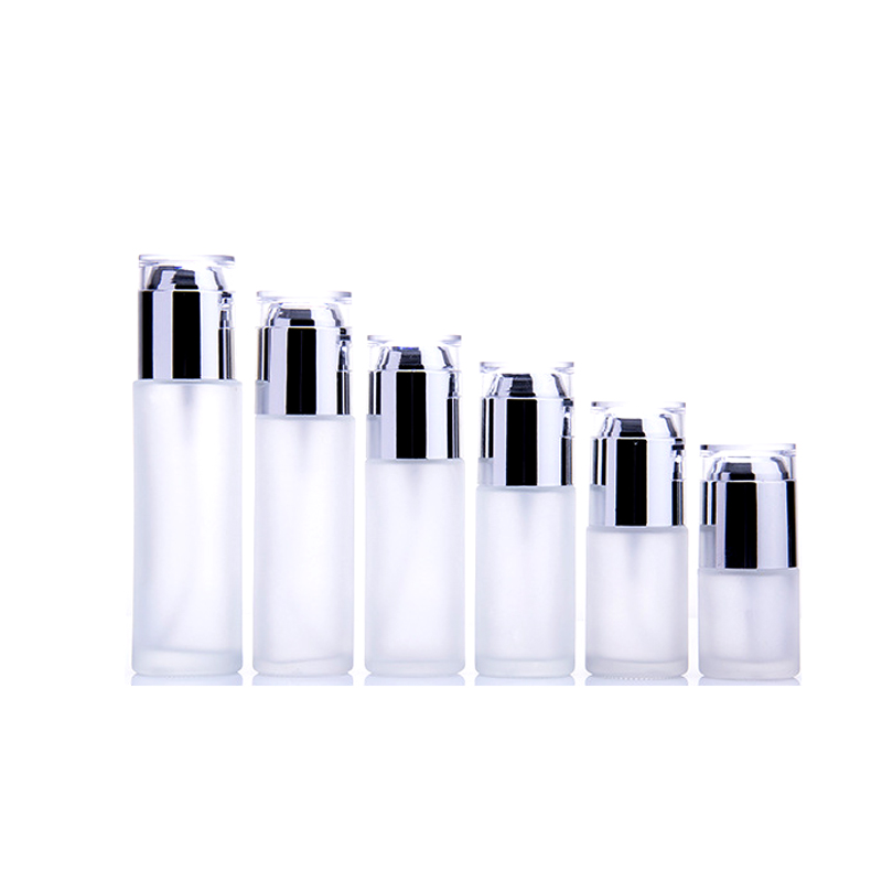 Custom glass bottle matte cosmetic lotion pump bottle set